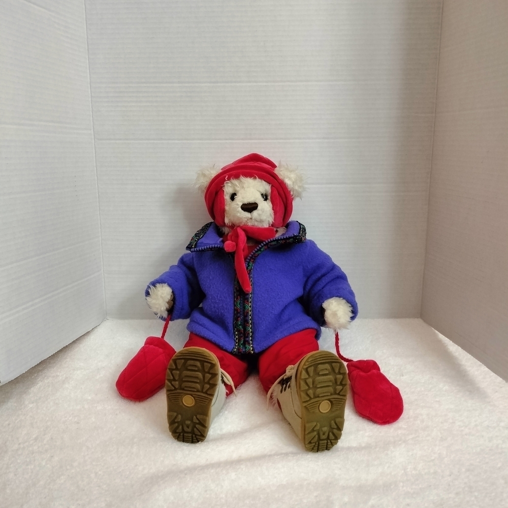 Vintage Hershey Plush Bear in Blue Coat and Red Ensemble